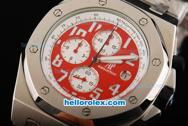 Audemars Piguet Royal Oak Offshore Japanese Miyota Quartz Movement with Red/White Dial and Silver Case-SS Strap - Click Image to Close